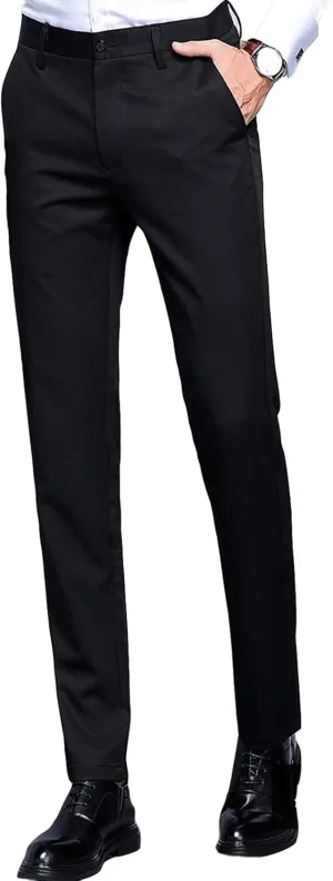 JEShifangjiusu Men's Stretch Dress Pants Slim Fit Skinny Suit Pants Chino Pants Comfort Straight Flat Front Dress Pant (34,Black), Black, 34