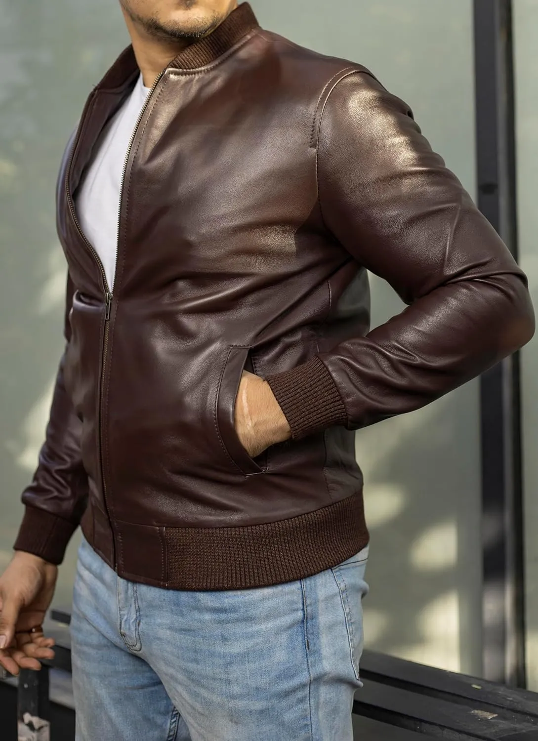 Jild Varsity Style Leather Bomber Jacket Men - Genuine Lambskin Men's Casual Fashion Classic MA-1 Leather Jacket