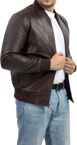 Jild Varsity Style Leather Bomber Jacket Men - Genuine Lambskin Men's Casual Fashion Classic MA-1 Leather Jacket