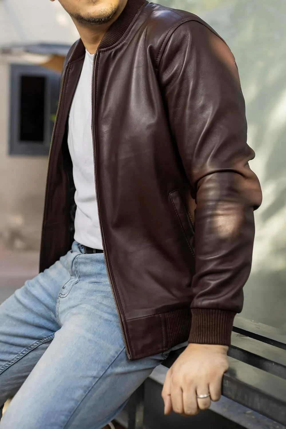 Jild Varsity Style Leather Bomber Jacket Men - Genuine Lambskin Men's Casual Fashion Classic MA-1 Leather Jacket