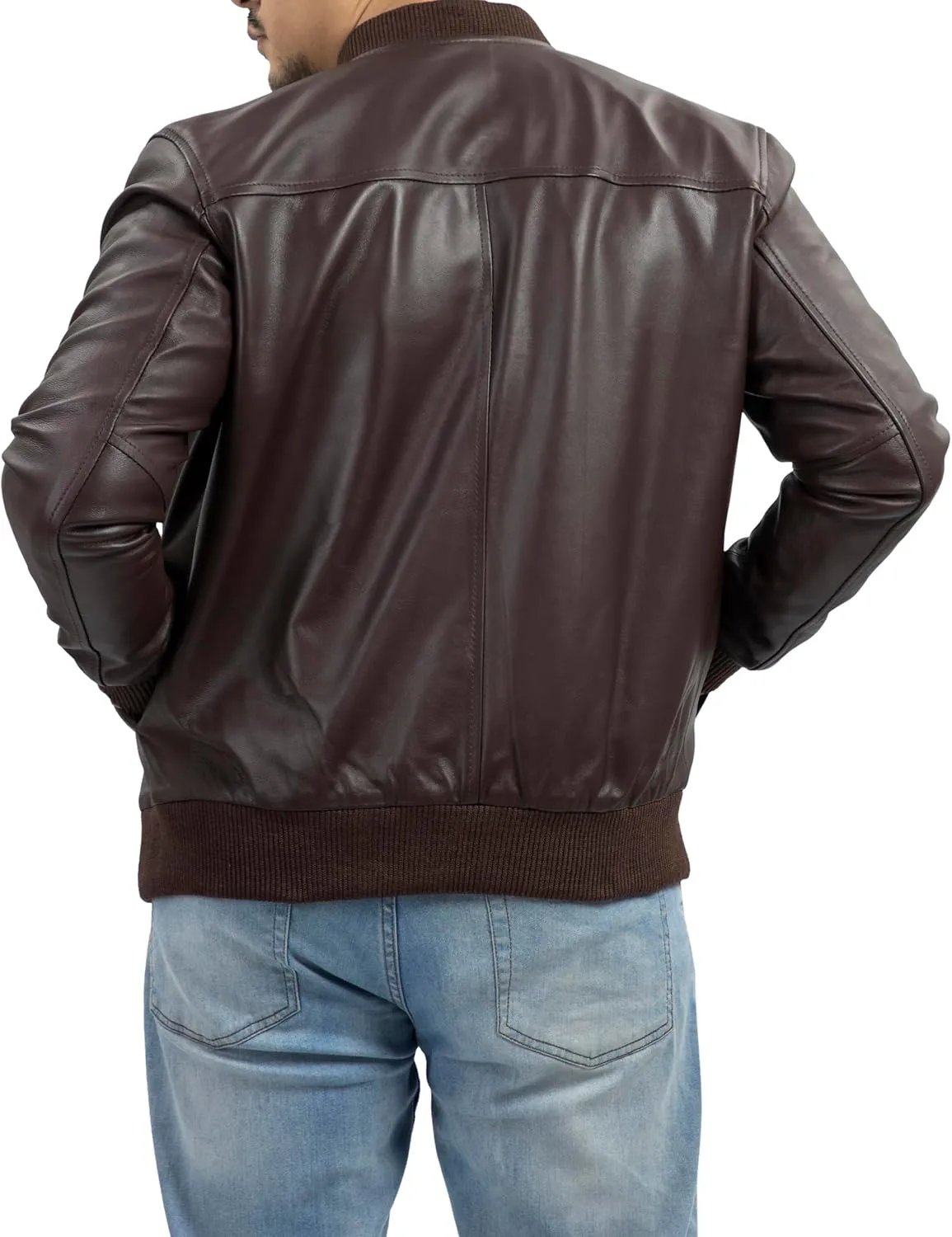 Jild Varsity Style Leather Bomber Jacket Men - Genuine Lambskin Men's Casual Fashion Classic MA-1 Leather Jacket