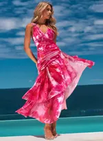 Joann - Floral Print Halter Neck One-Piece Swimsuit Set