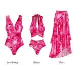 Joann - Floral Print Halter Neck One-Piece Swimsuit Set