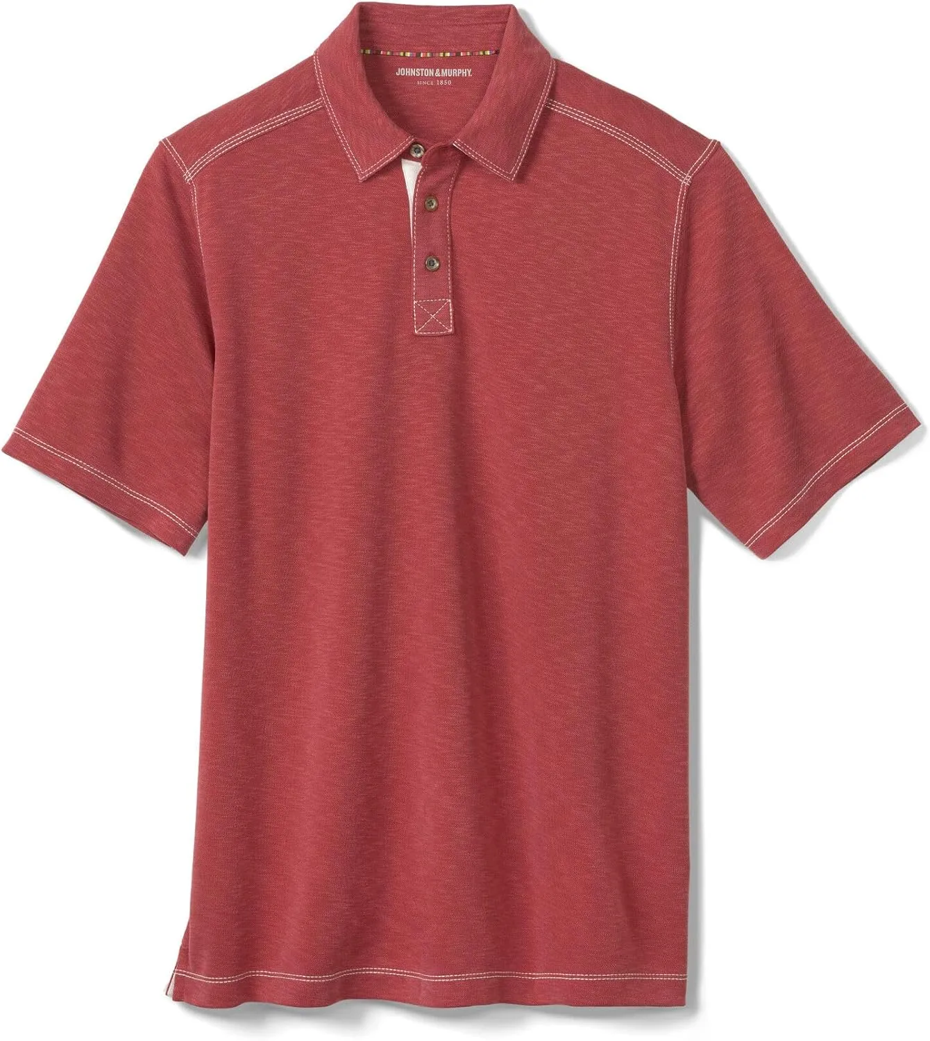 Johnston & Murphy Mens Vintage Slub Polo, Short Sleeve Collared Shirt for Men