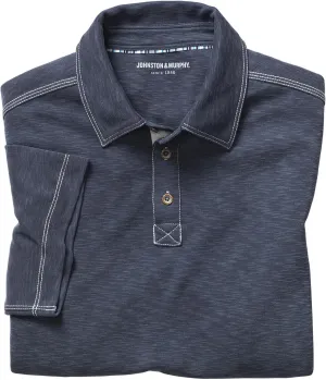 Johnston & Murphy Mens Vintage Slub Polo, Short Sleeve Collared Shirt for Men