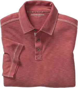 Johnston & Murphy Mens Vintage Slub Polo, Short Sleeve Collared Shirt for Men