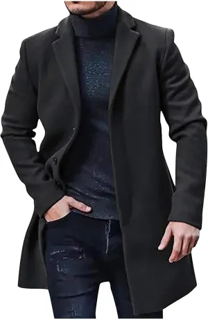 Juejuezi Men's Casual Trench Coat Classic Notched Collar Long Jackets Slim Fit Double Breasted Windbreaker with Pockets