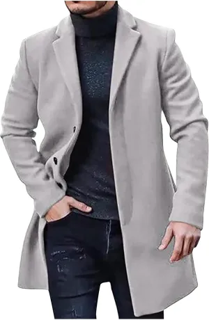 Juejuezi Men's Casual Trench Coat Classic Notched Collar Long Jackets Slim Fit Double Breasted Windbreaker with Pockets