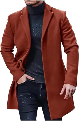 Juejuezi Men's Casual Trench Coat Classic Notched Collar Long Jackets Slim Fit Double Breasted Windbreaker with Pockets