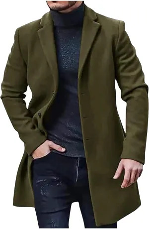 Juejuezi Men's Casual Trench Coat Classic Notched Collar Long Jackets Slim Fit Double Breasted Windbreaker with Pockets