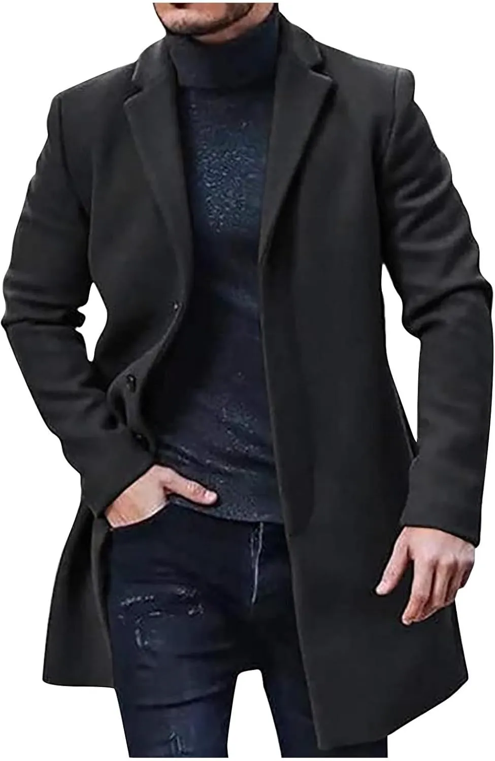 Juejuezi Men's Casual Trench Coat Classic Notched Collar Long Jackets Slim Fit Double Breasted Windbreaker with Pockets