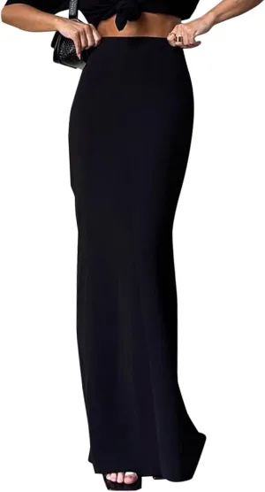 KIFOVEN Women's High Waist Elastic Flare Sexy Bodycon Basic Slim Maxi Skirt