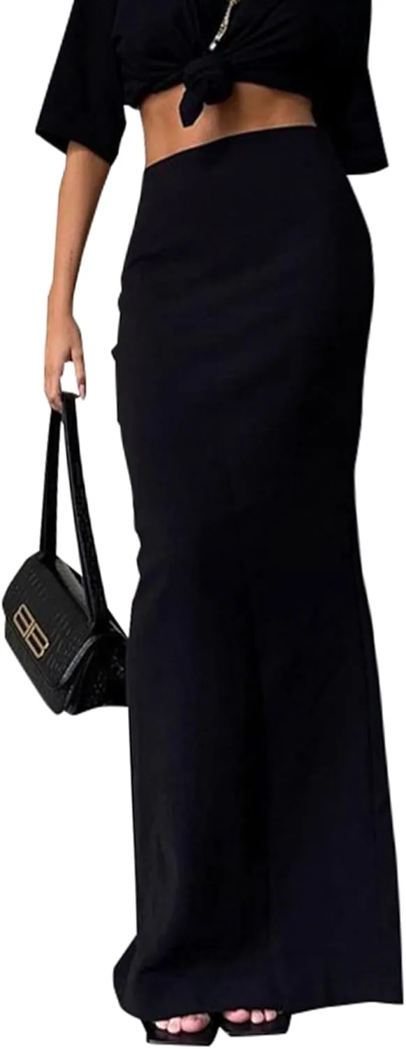 KIFOVEN Women's High Waist Elastic Flare Sexy Bodycon Basic Slim Maxi Skirt
