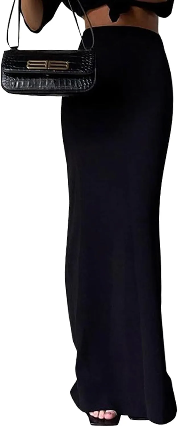 KIFOVEN Women's High Waist Elastic Flare Sexy Bodycon Basic Slim Maxi Skirt
