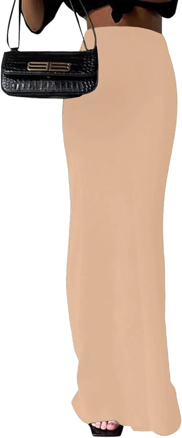 KIFOVEN Women's High Waist Elastic Flare Sexy Bodycon Basic Slim Maxi Skirt