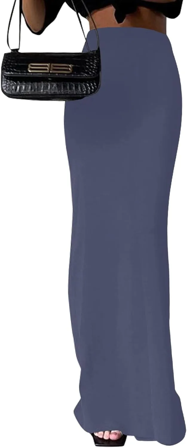 KIFOVEN Women's High Waist Elastic Flare Sexy Bodycon Basic Slim Maxi Skirt