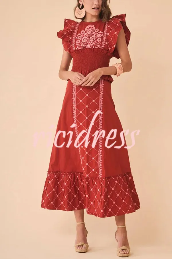 Kyoho Ethnic Unique Print Smocked Top and High Waist Midi Skirt Set
