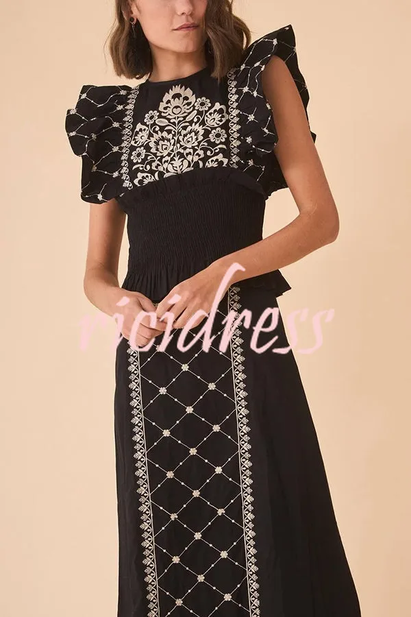 Kyoho Ethnic Unique Print Smocked Top and High Waist Midi Skirt Set