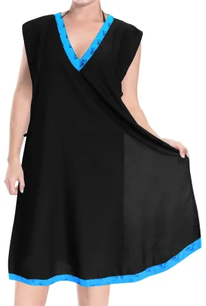 LA LEELA Bikini Swim Beach wear Swimsuit Cover ups Women Caftan Dress Solid OSFM 8-14 [M- L] Halloween Black_B959