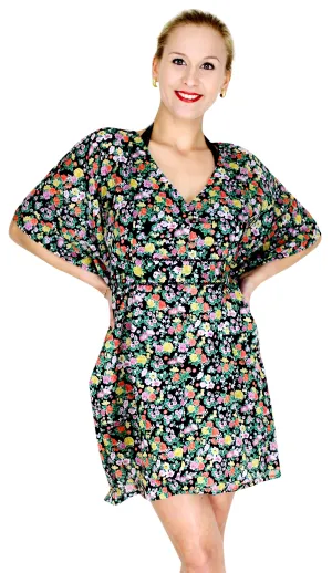 LA LEELA Womens Kimono Sleeve Summer T- Dresses V Neck Tunic Dress US 10-14 Black_E838