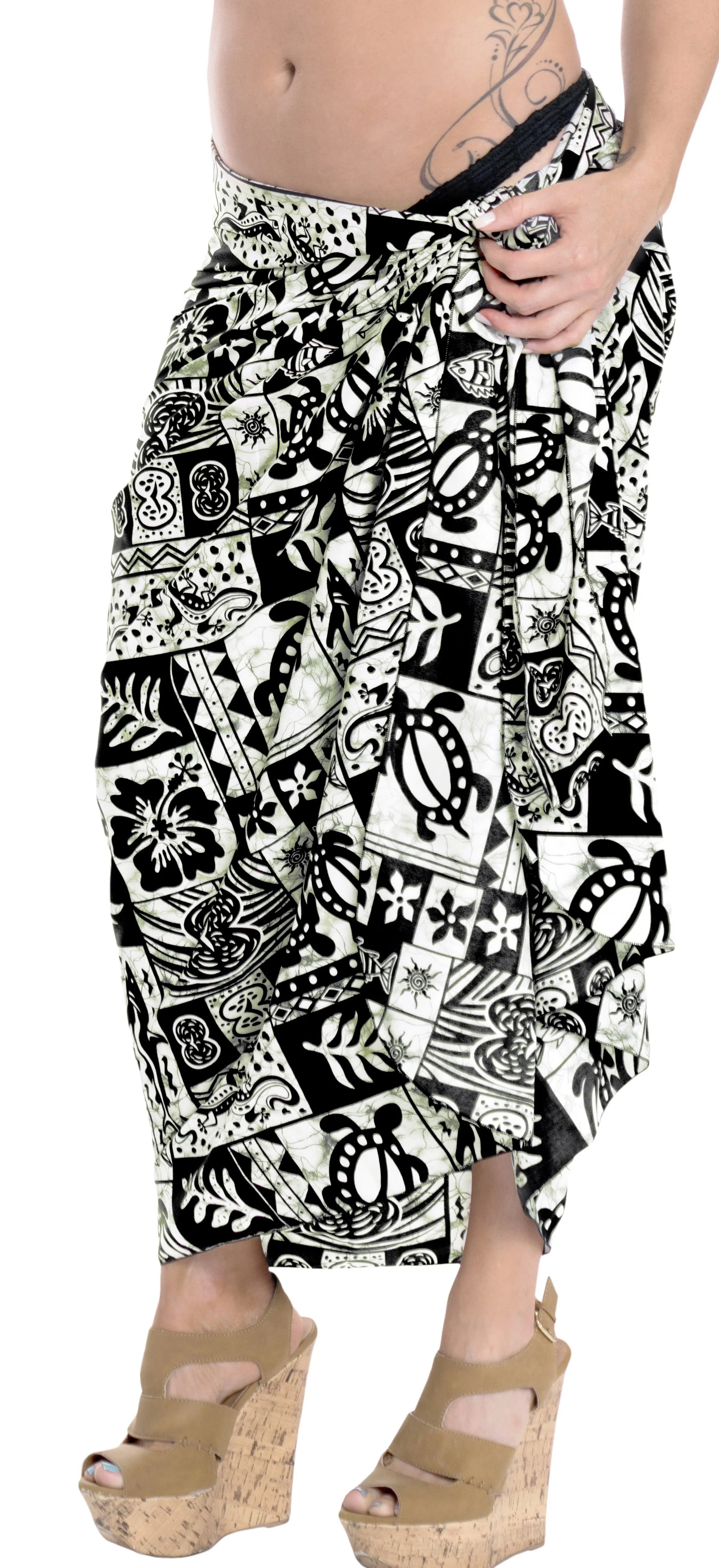 LA LEELA Women's Sarong Swimsuit Cover Up Summer Beach Wrap One Size Black_E436