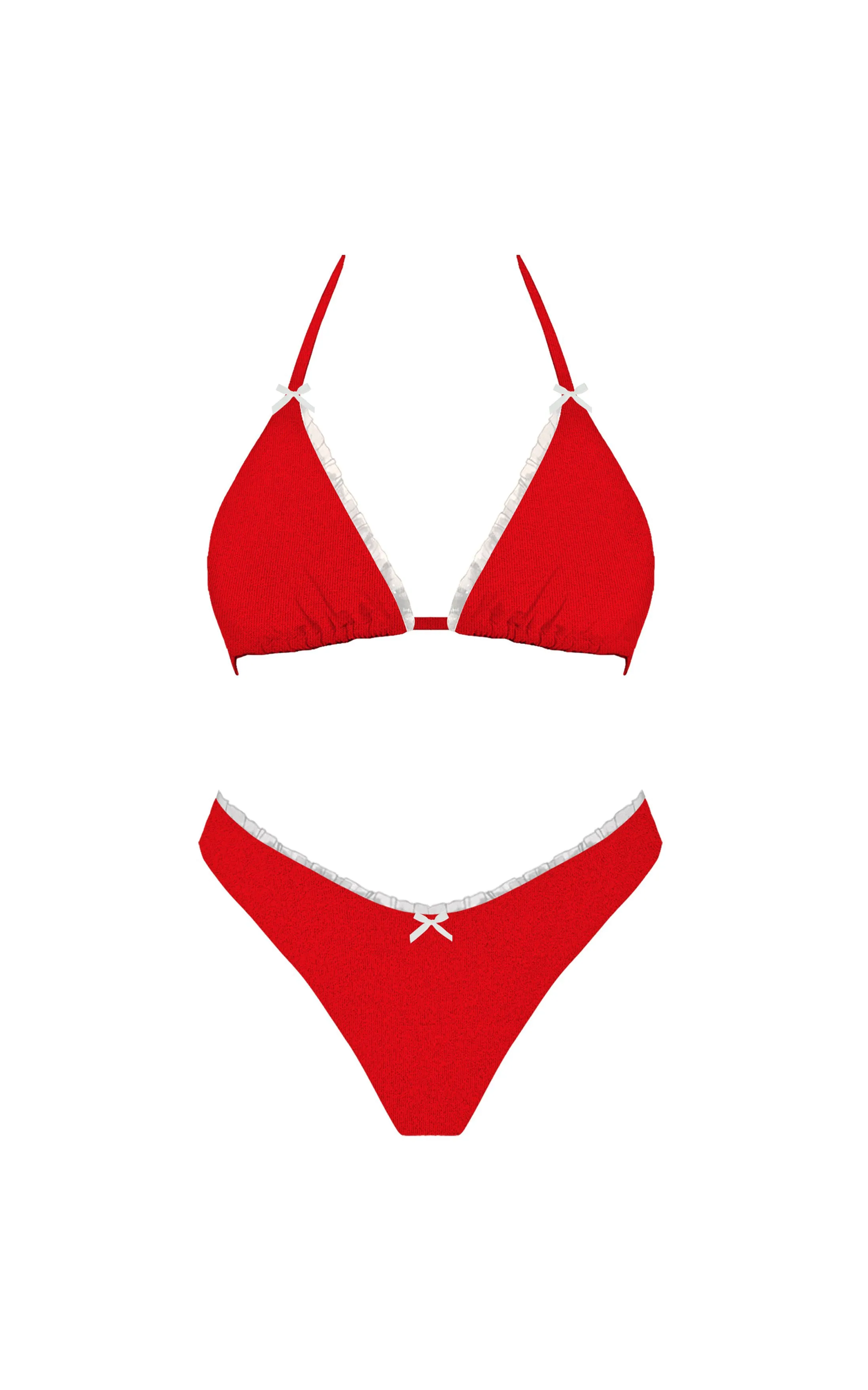 Lace Bow Cheeky Bikini Bottom Red
