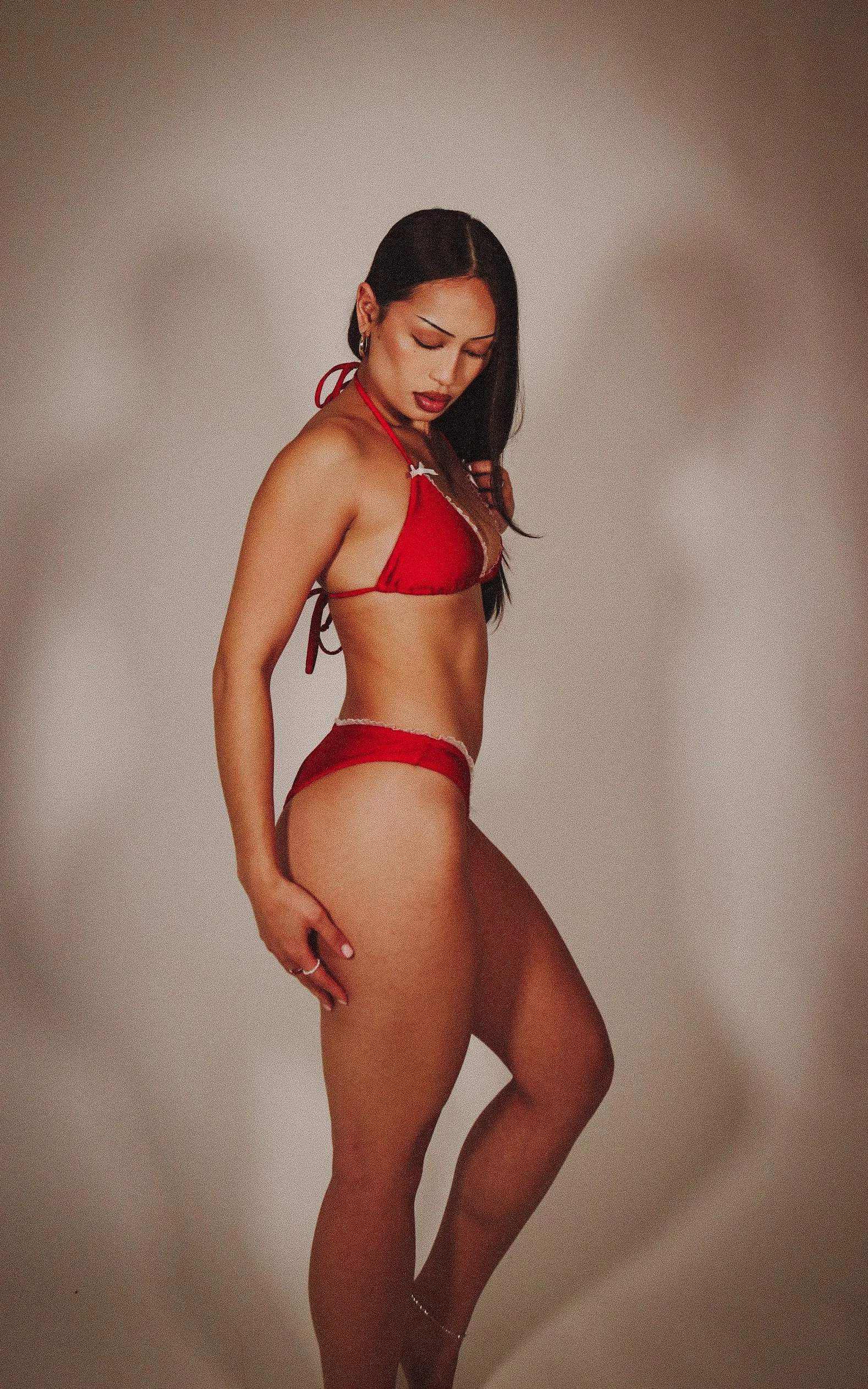 Lace Bow Cheeky Bikini Bottom Red