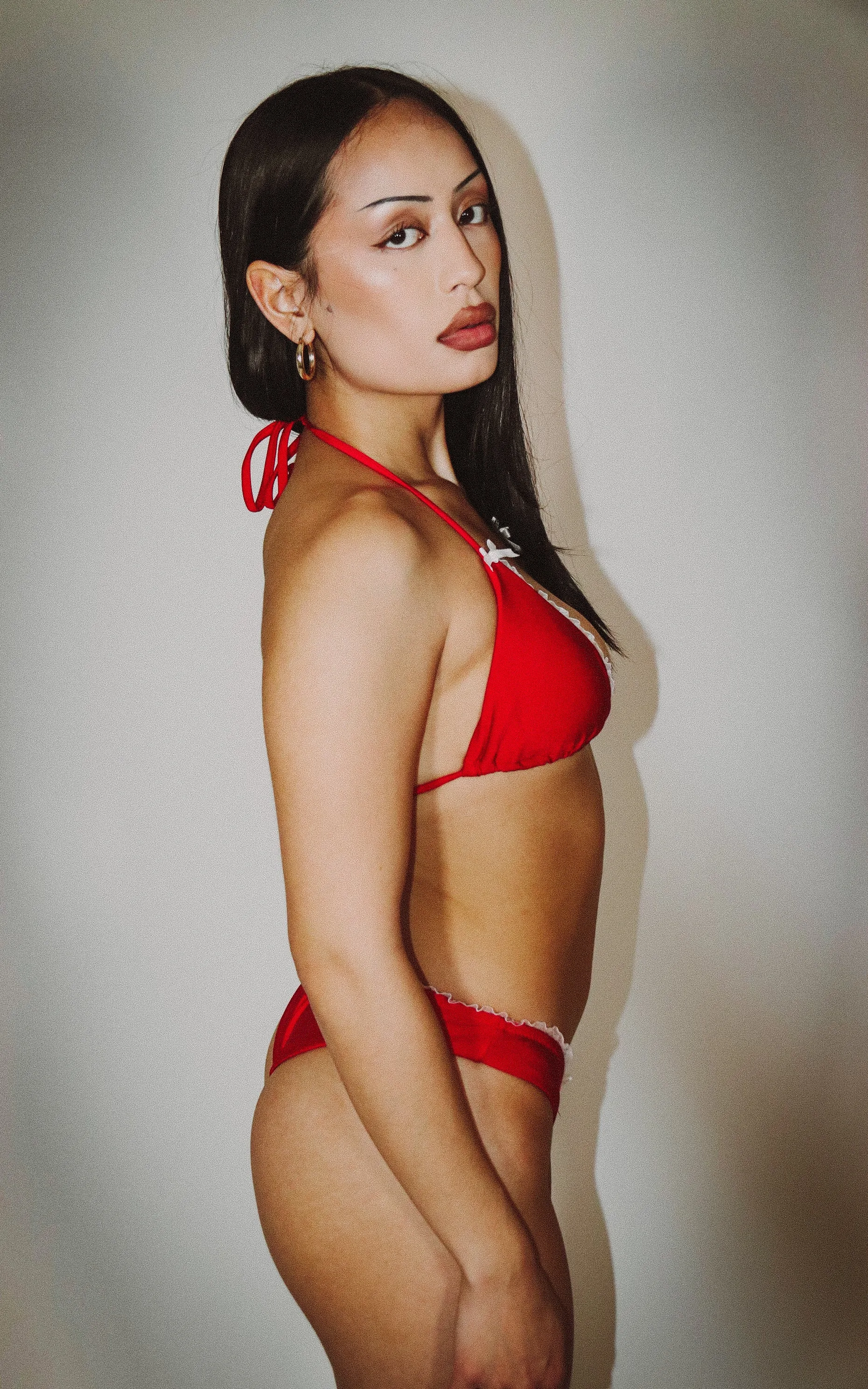 Lace Bow Cheeky Bikini Bottom Red