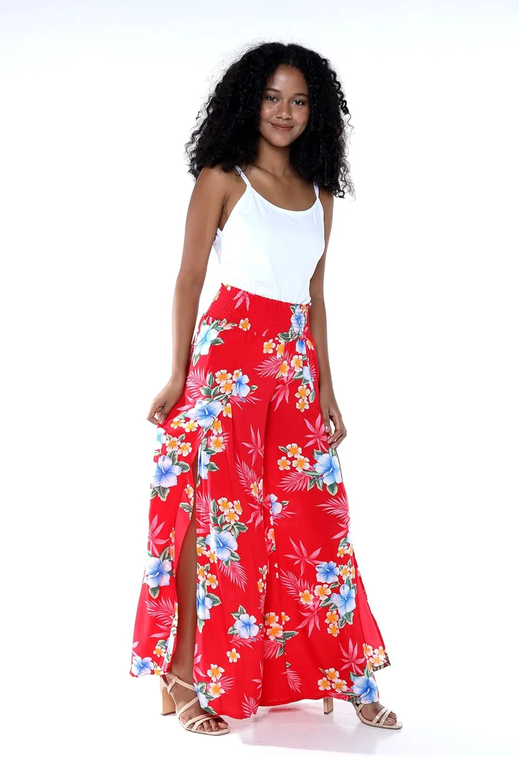 Lady High Slit Wide Leg Pants in Hibiscus