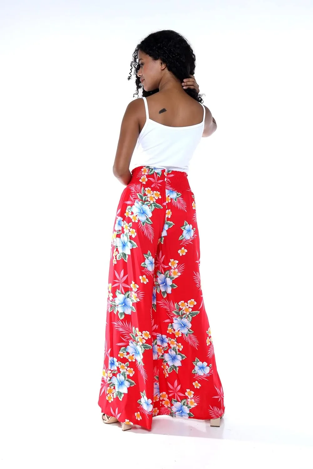 Lady High Slit Wide Leg Pants in Hibiscus