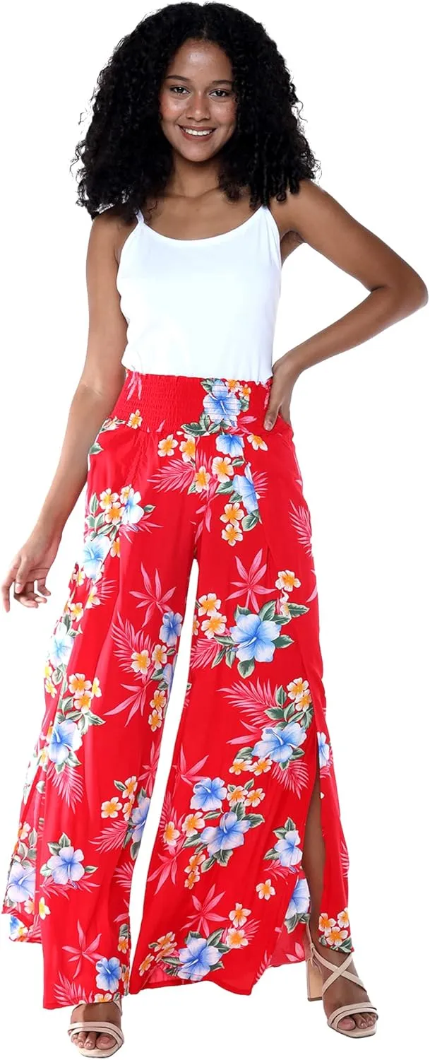 Lady High Slit Wide Leg Pants in Hibiscus