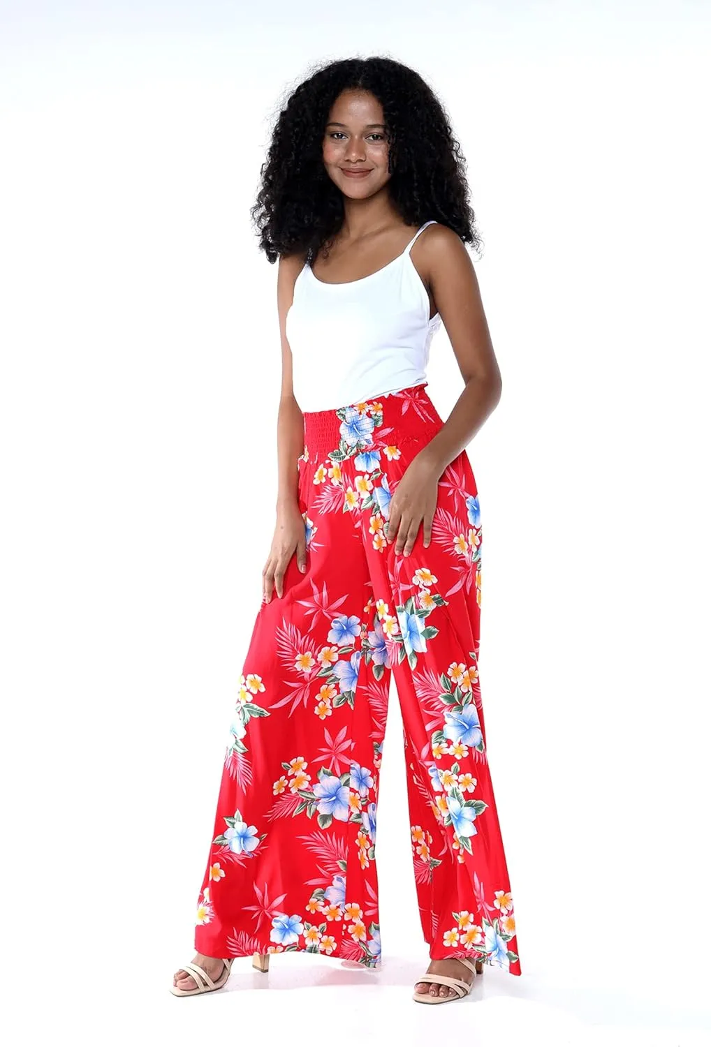 Lady High Slit Wide Leg Pants in Hibiscus