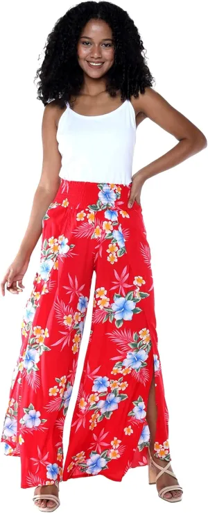 Lady High Slit Wide Leg Pants in Hibiscus