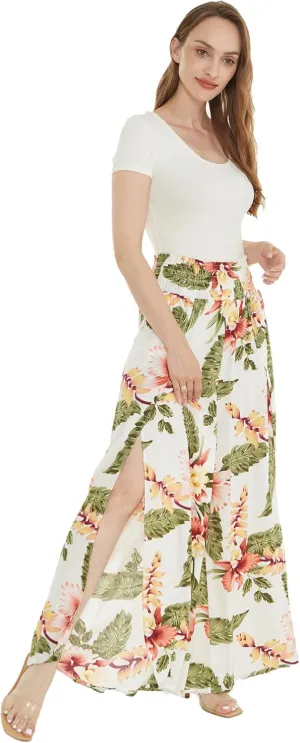 Lady High Slit Wide Leg Pants in Pacific Palm Navy
