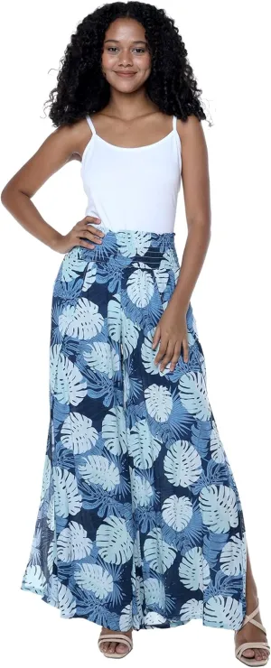 Lady High Slit Wide Leg Pants in Pacific Palm Navy