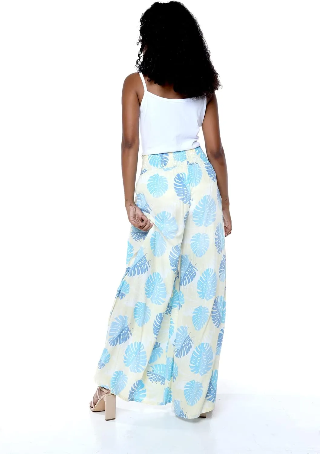 Lady High Slit Wide Leg Pants in Pacific Palm Navy