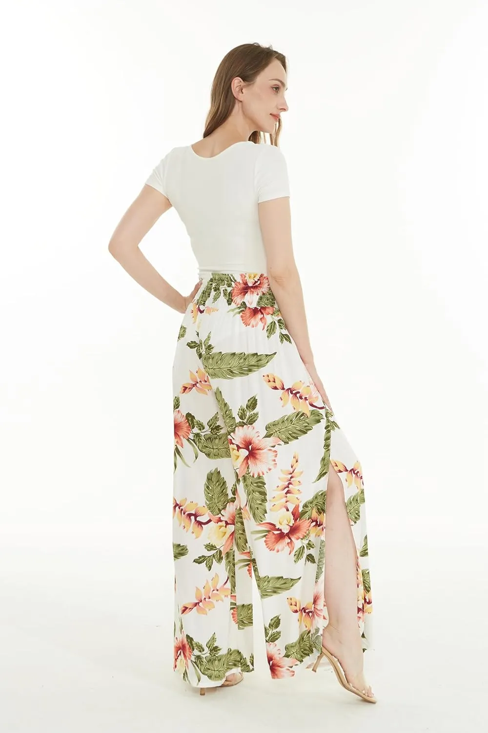 Lady High Slit Wide Leg Pants in Pacific Palm Navy