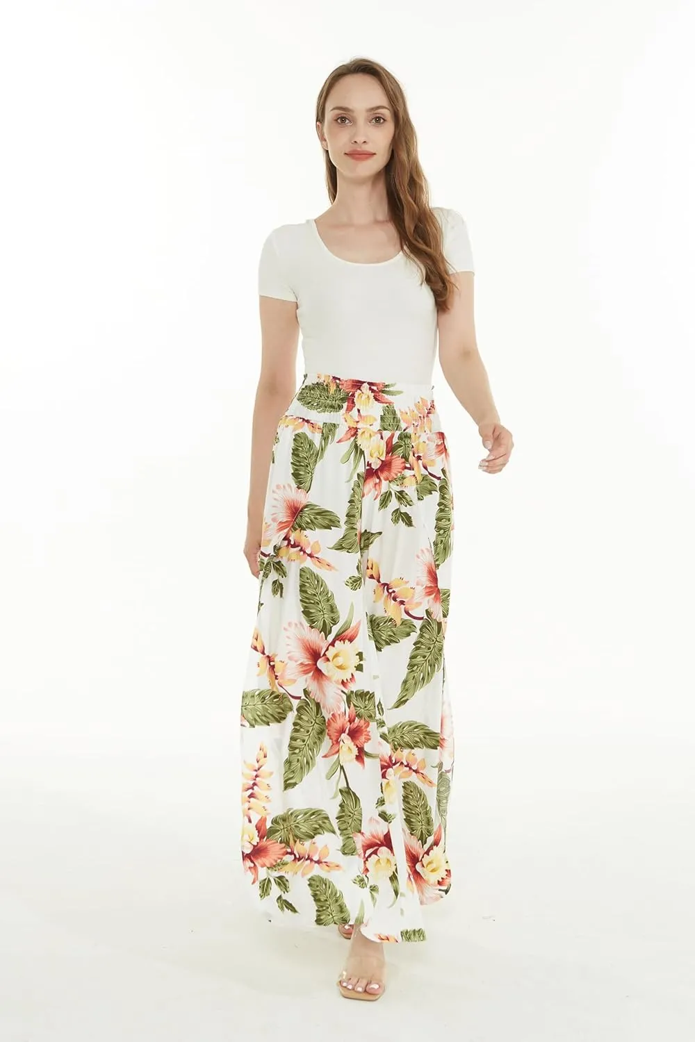 Lady High Slit Wide Leg Pants in Pacific Palm Navy