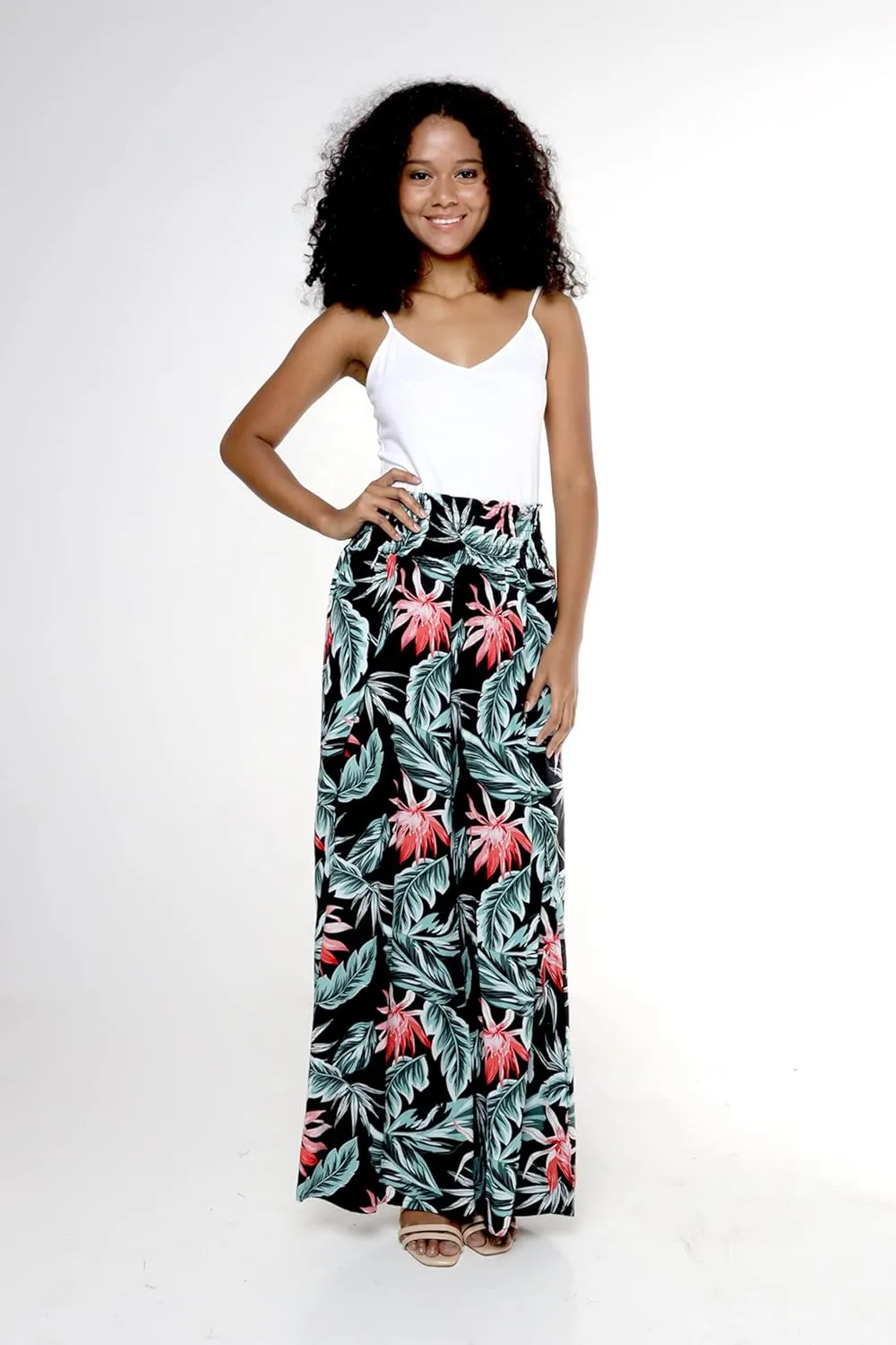 Lady High Slit Wide Leg Pants in Wispy Cereus Black