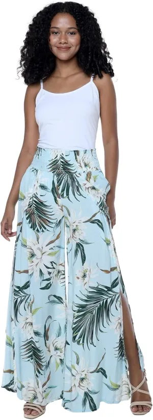Lady High Slit Wide Leg Pants in Wispy Cereus Black