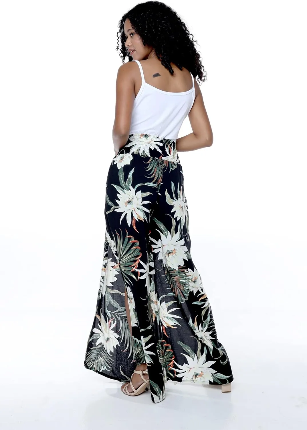 Lady High Slit Wide Leg Pants in Wispy Cereus Black
