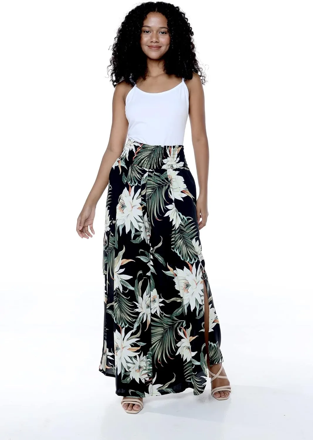 Lady High Slit Wide Leg Pants in Wispy Cereus Black