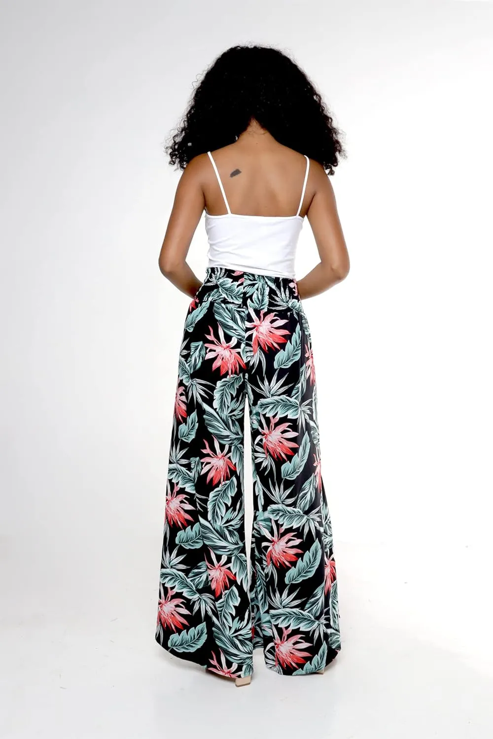 Lady High Slit Wide Leg Pants in Wispy Cereus Black