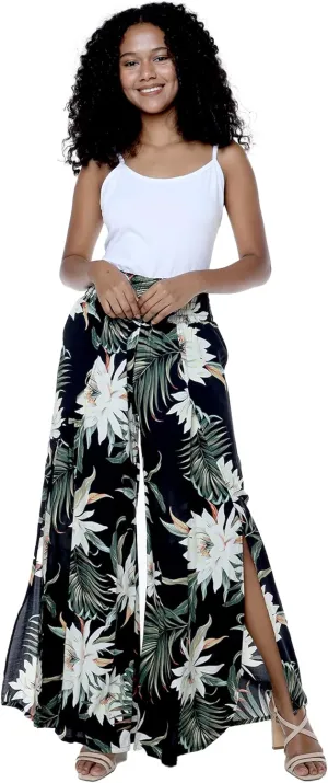 Lady High Slit Wide Leg Pants in Wispy Cereus Black