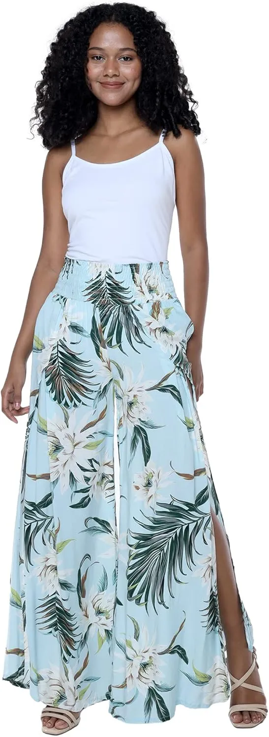 Lady High Slit Wide Leg Pants in Wispy Cereus Black