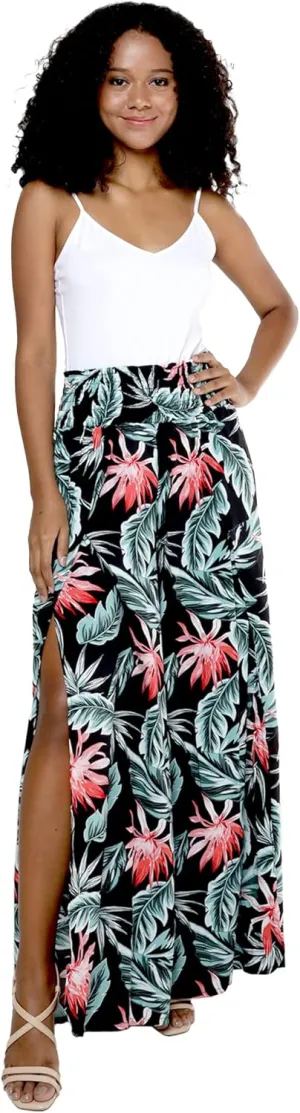 Lady High Slit Wide Leg Pants in Wispy Cereus Black