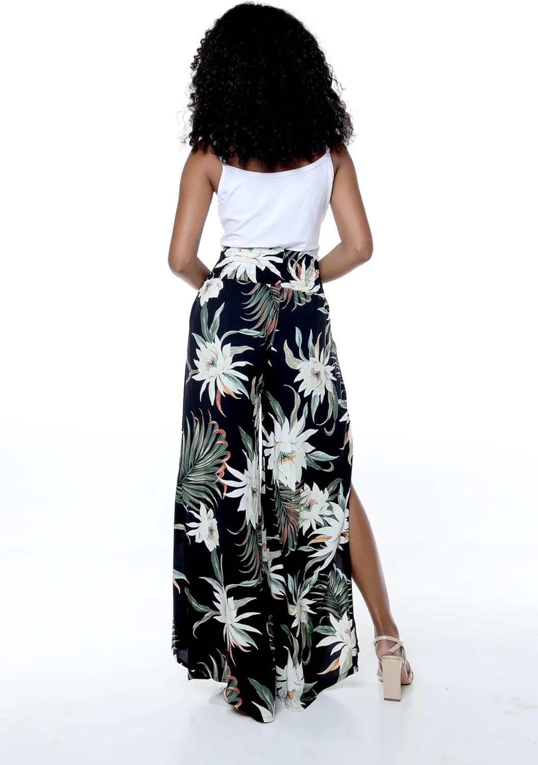 Lady High Slit Wide Leg Pants in Wispy Cereus Black