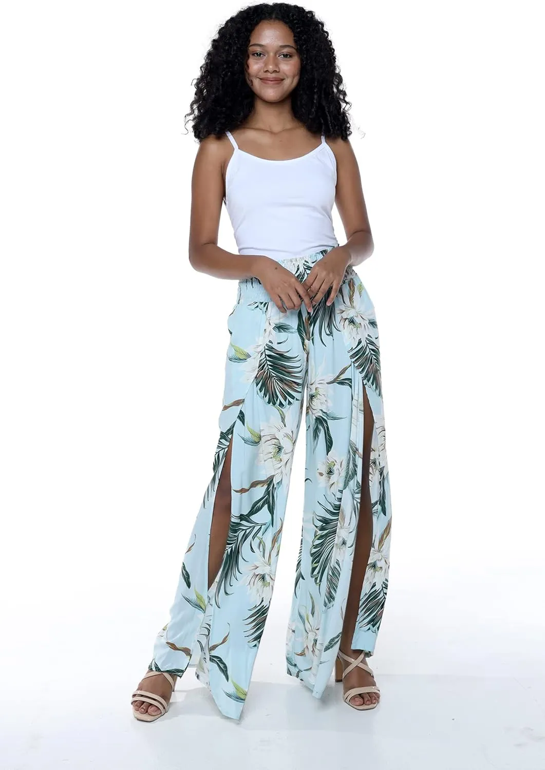 Lady High Slit Wide Leg Pants in Wispy Cereus Black