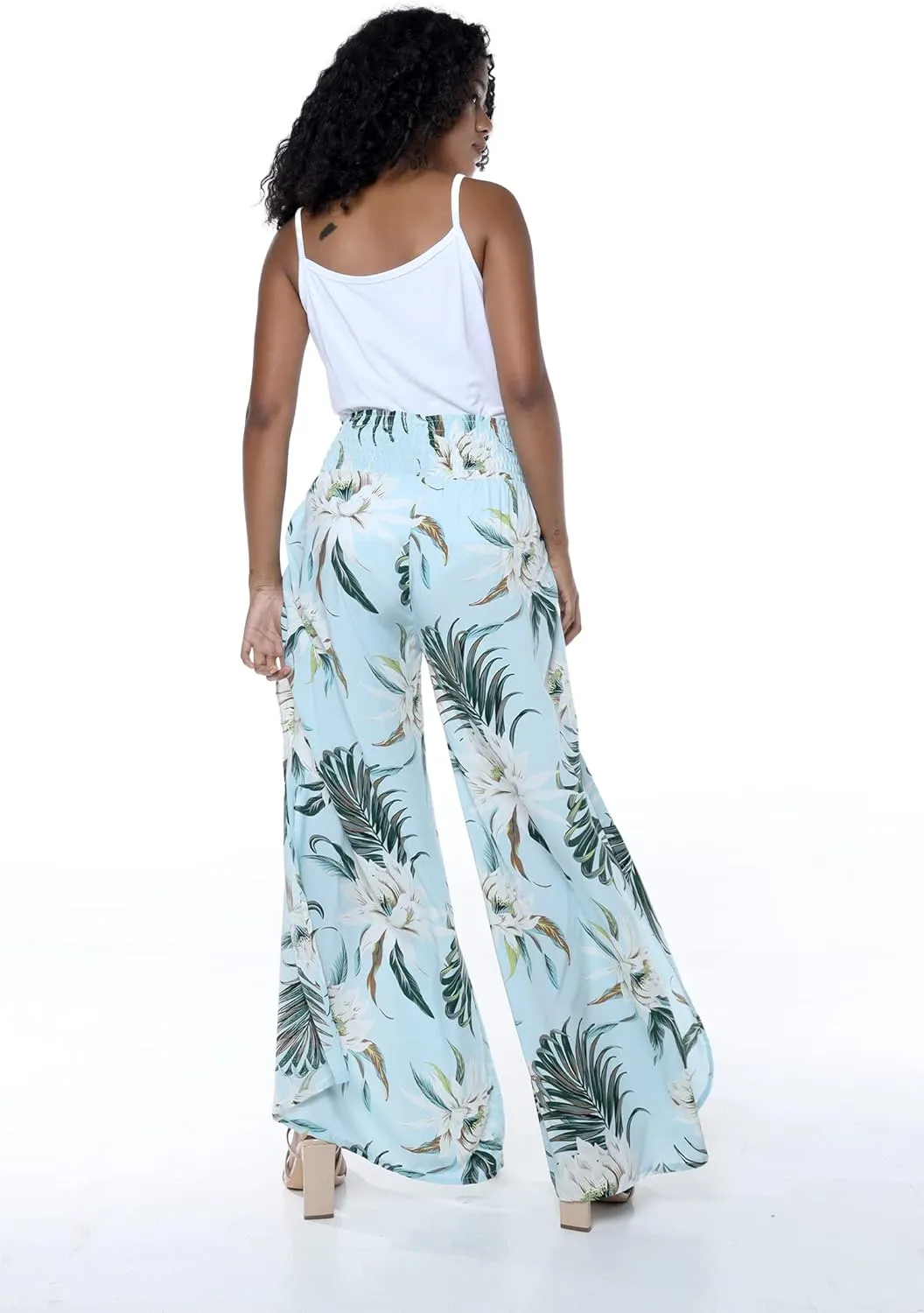 Lady High Slit Wide Leg Pants in Wispy Cereus Black