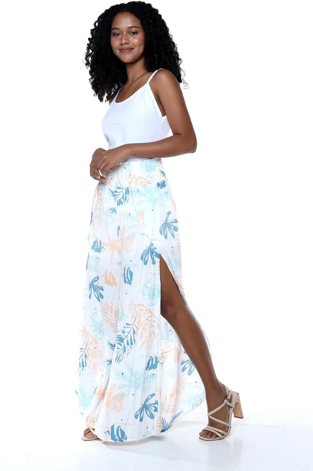 Lady High Slit Wide Leg Pants in Wispy Cereus Black